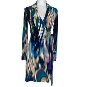 Calvin Klein Women's Multi Colored Geometrical Faux-Wrap Dress Size 6/8